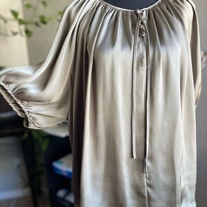 H&M Olive champagne hue Relaxed Tie Front Blouse